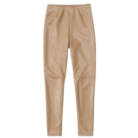 Abercrombie & Fitch Vegan Leather Tan Pants XS Tall NWT High Rise Faux Leather - Picture 1 of 6